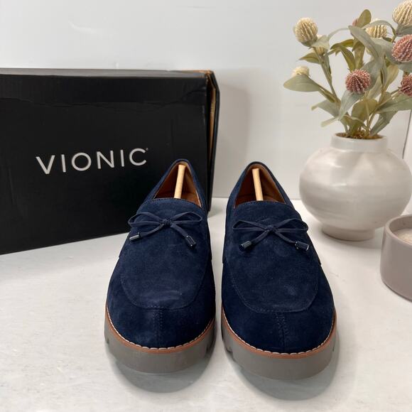 Vionic Finley Slip On Comfort Shoes Suede Loafers Syrah Blue Women 9.5 M NWB - Picture 1 of 11
